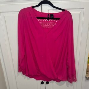 New Directions Fuchsia Blouse with Crochet Trim